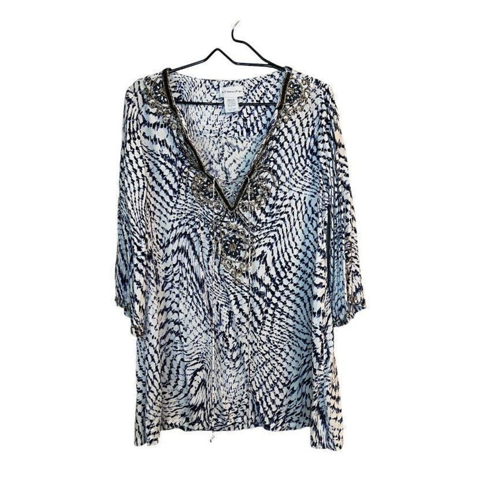Soft Surroundings Lagenlook Medium Embroidered Beaded Boho Artsy Tunic